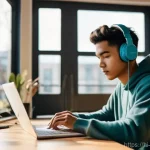 음악테라피사 심리학 - **Prompt 1: Focused Productivity with Lo-Fi Beats**
"A young adult, either male or female, aged ...