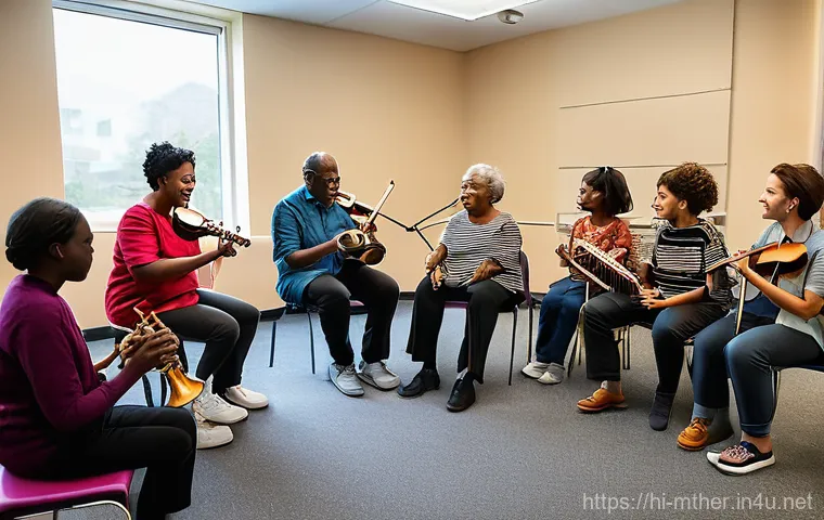 음악테라피사 실습을 통한 성장 - **Prompt 2: Expressive Active Music Therapy**
    "A young adult, gender-neutral, is actively engage...