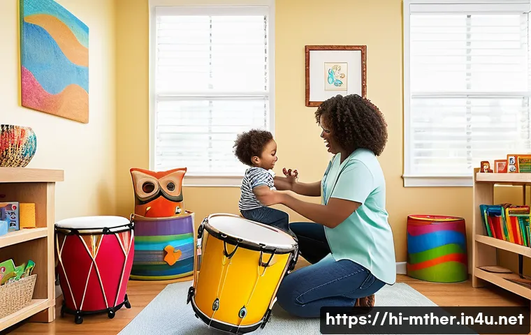 음악테라피사 추천 서적 - A warm, inviting therapy room bathed in soft natural light, featuring a professional music therapist...