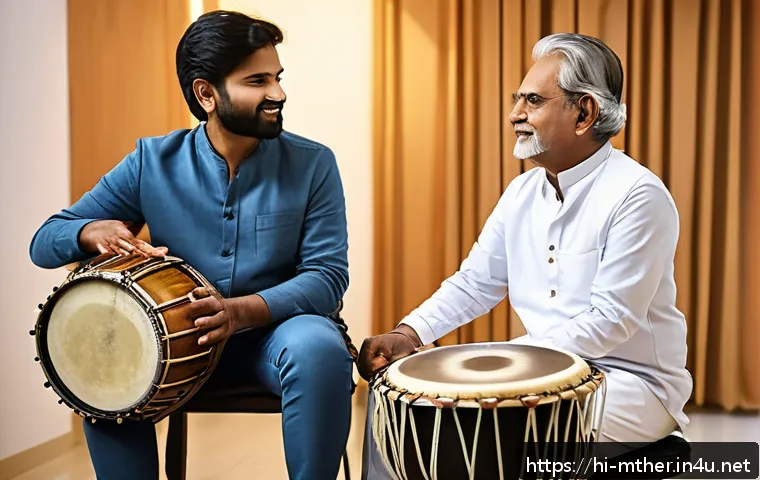 음악테라피사 직업 만족도 향상 - A professional Indian music therapist conducting a therapy session in a modern clinic room, wearing ...